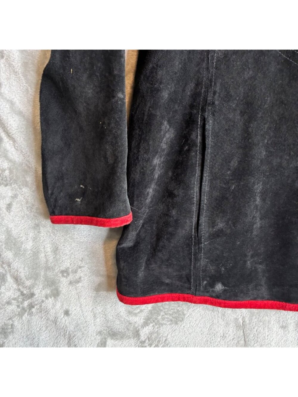 Linea by Louis DellOlio Womens Embroidered Suede Leather Jacket 1X Black Red - Picture 4 of 10